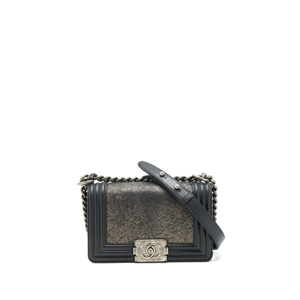 CHANEL SMALL BOY BAG LIZARD/CALFSKIN BLACK WITH RUTHENIUM HARDWARE