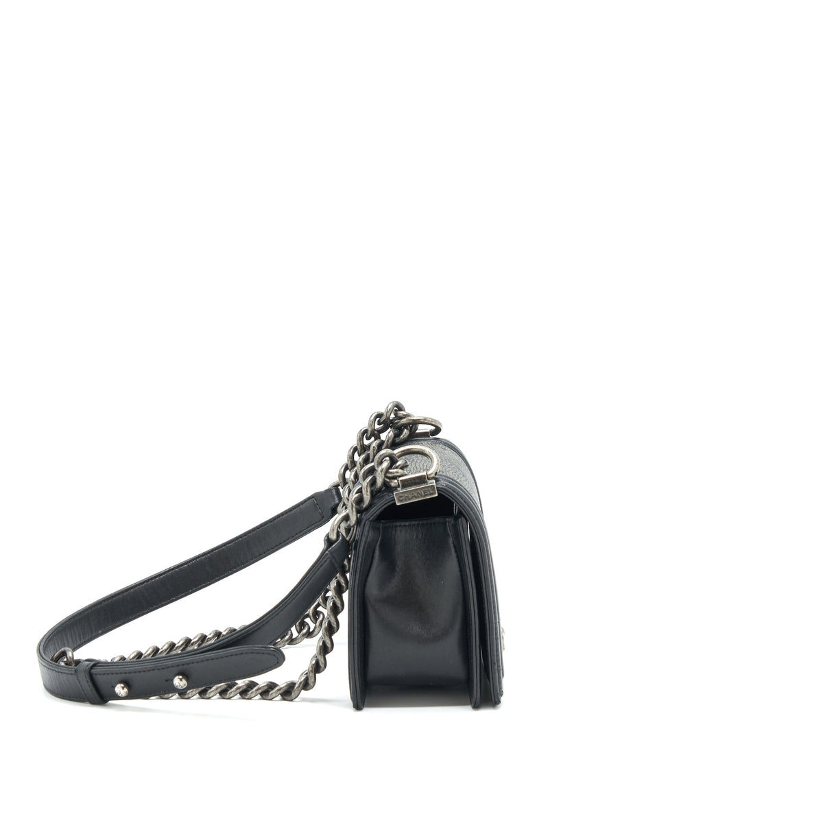CHANEL SMALL BOY BAG LIZARD/CALFSKIN BLACK WITH RUTHENIUM HARDWARE