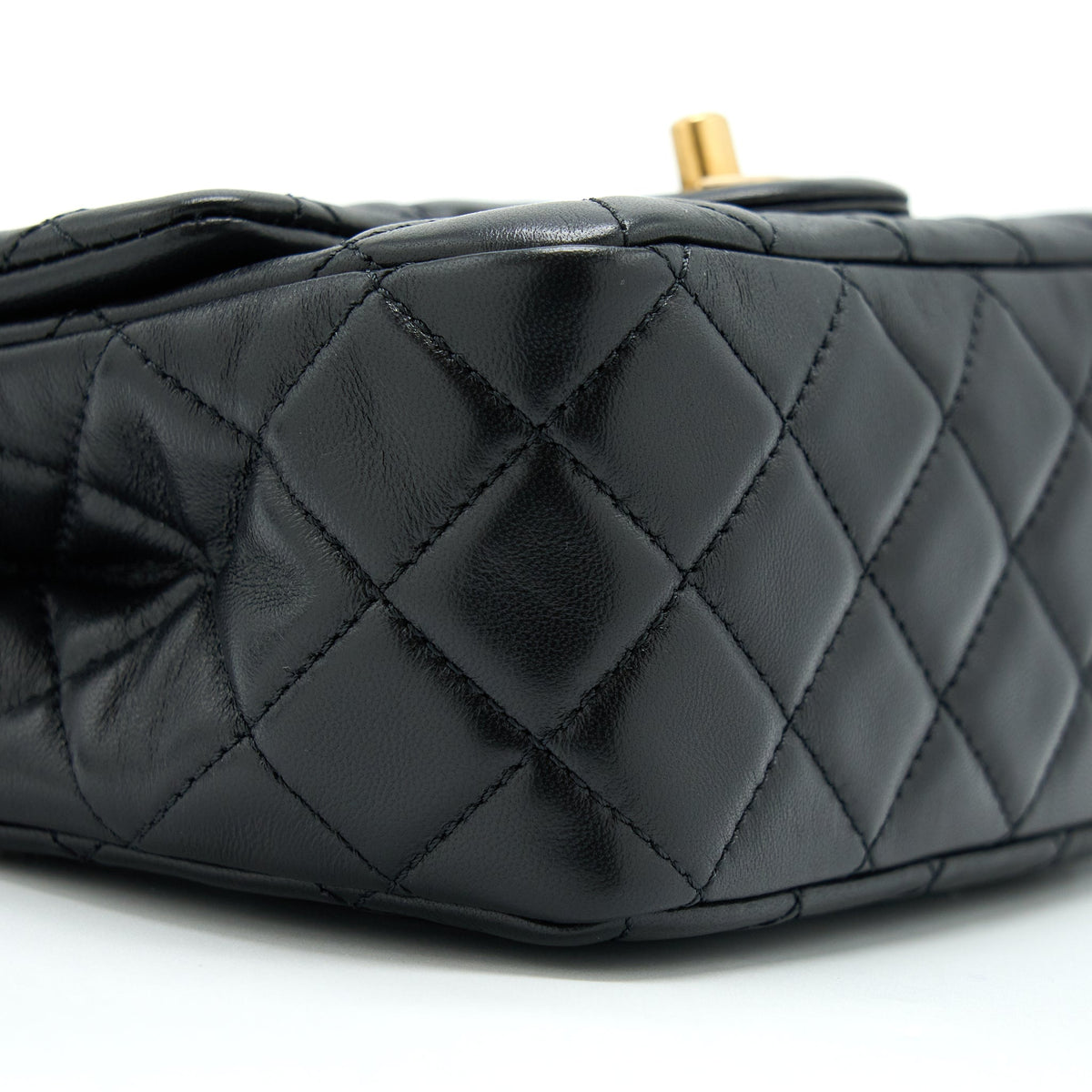 CHANEL PEARL CRUSH MINI SQUARE FLAP BAG LAMBSKIN BLACK GHW (MICROCHIP)