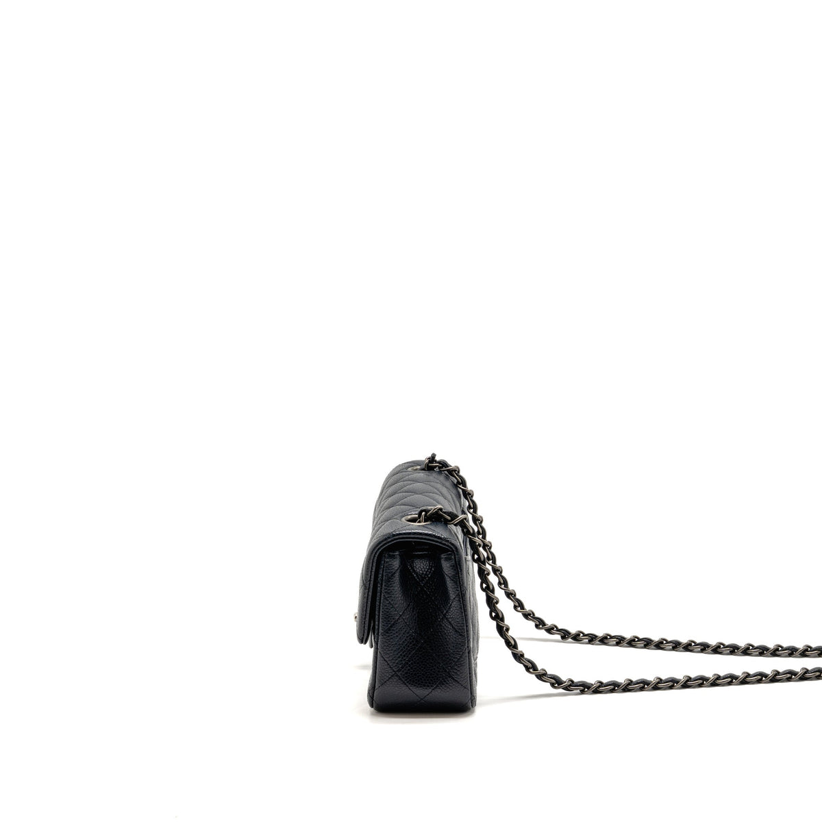 Chanel Mini Rectangular Flap Bag Caviar Dark Blue RUTHENIUM HARDWARE