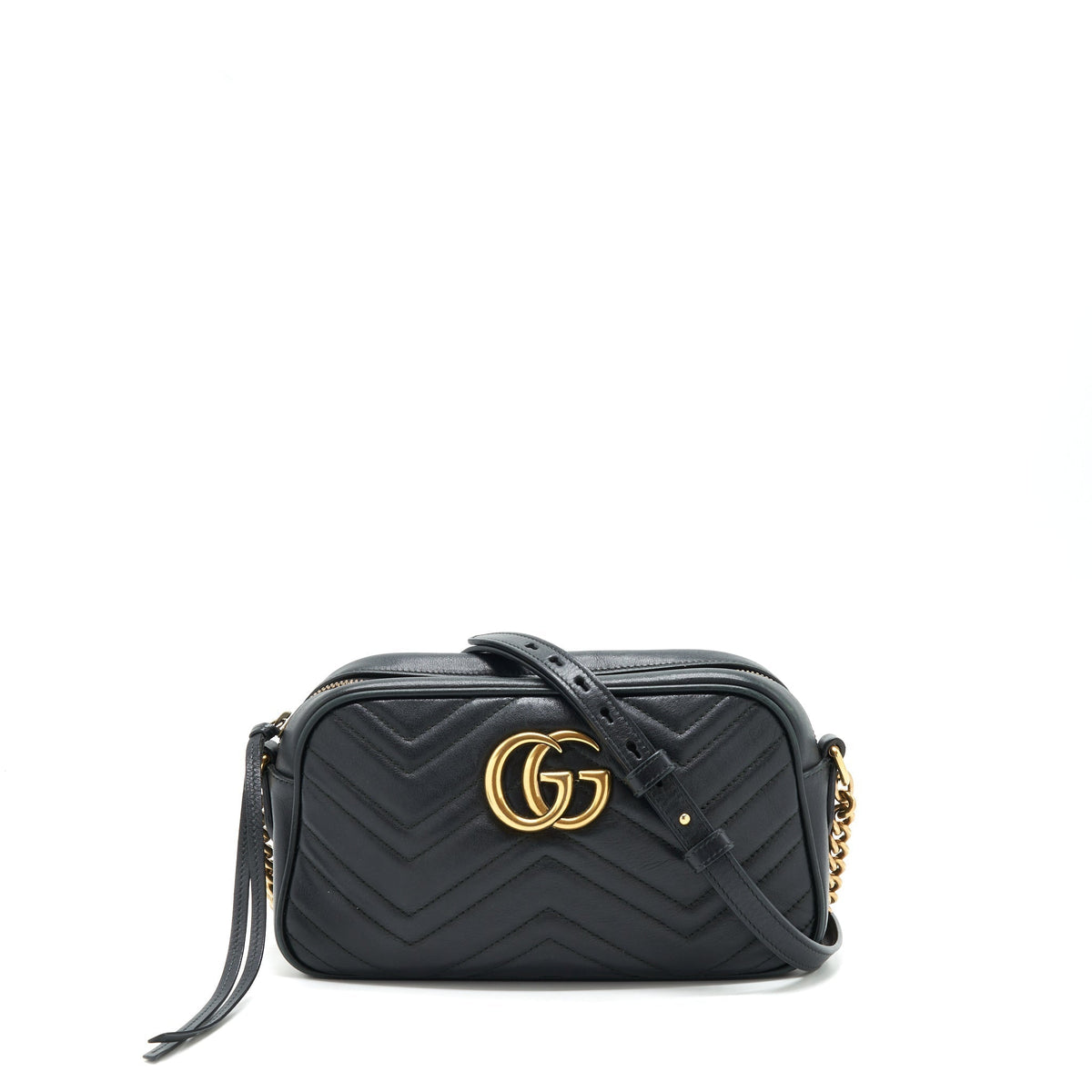GUCCI MARMONT SMALL MATELASSE SHOULDER BAG BLACK GHW