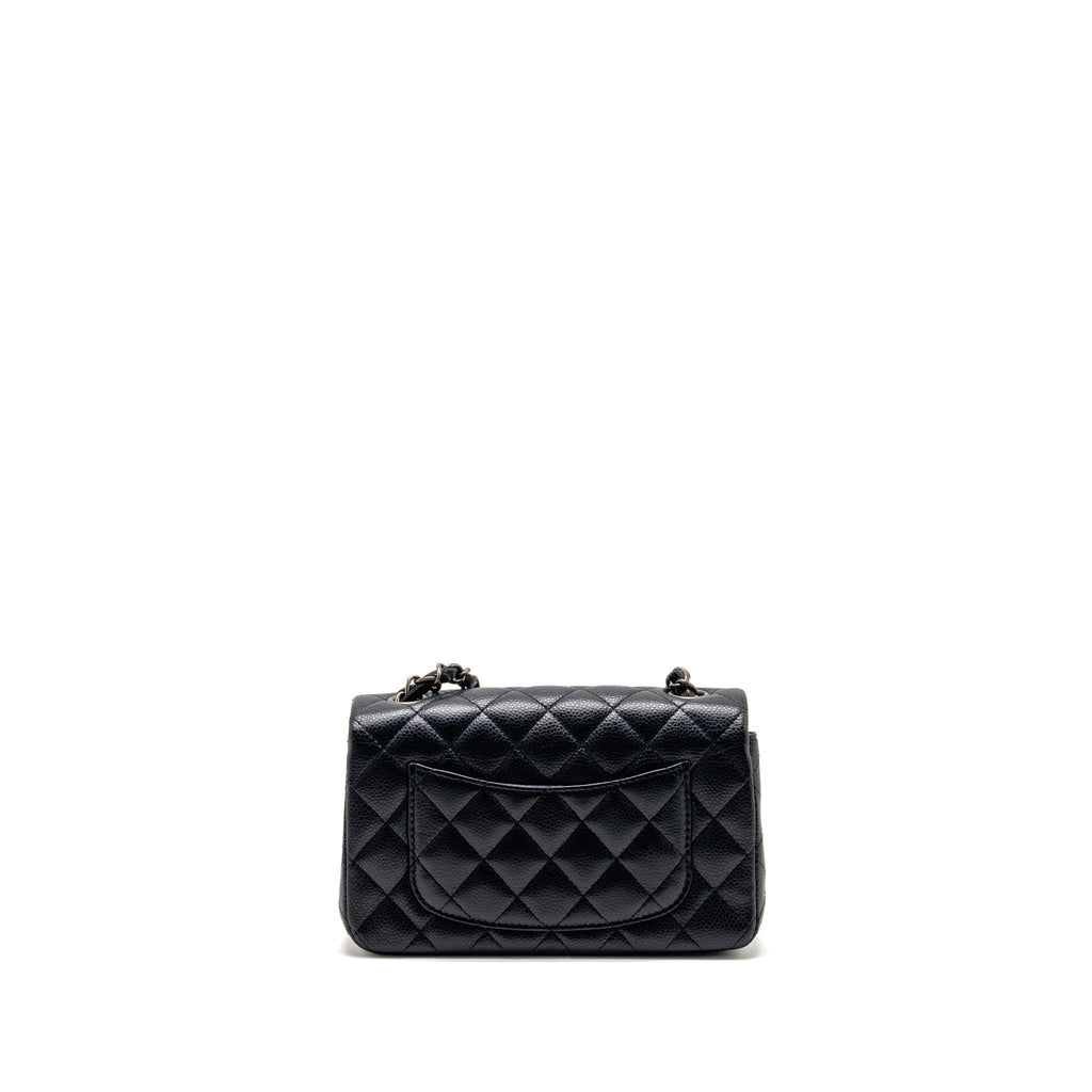 Chanel Mini Rectangular Flap Bag Caviar Dark Blue RUTHENIUM HARDWARE