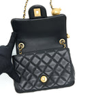 CHANEL PEARL CRUSH MINI SQUARE FLAP BAG LAMBSKIN BLACK GHW (MICROCHIP)