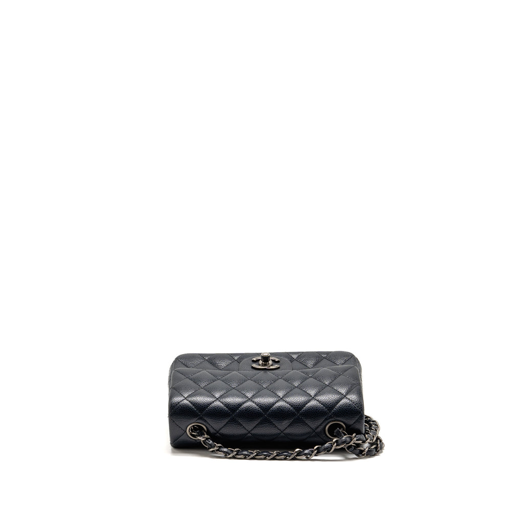 Chanel Mini Rectangular Flap Bag Caviar Dark Blue RUTHENIUM HARDWARE