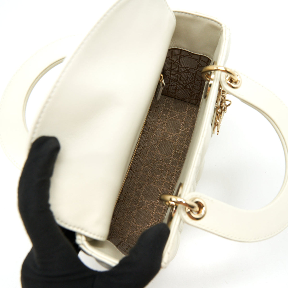 CHRISTIAN DIOR SMALL LADY DIOR CREAM WITH LGHW