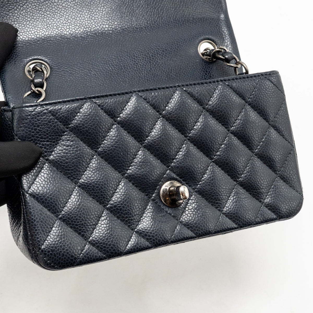 Chanel Mini Rectangular Flap Bag Caviar Dark Blue RUTHENIUM HARDWARE