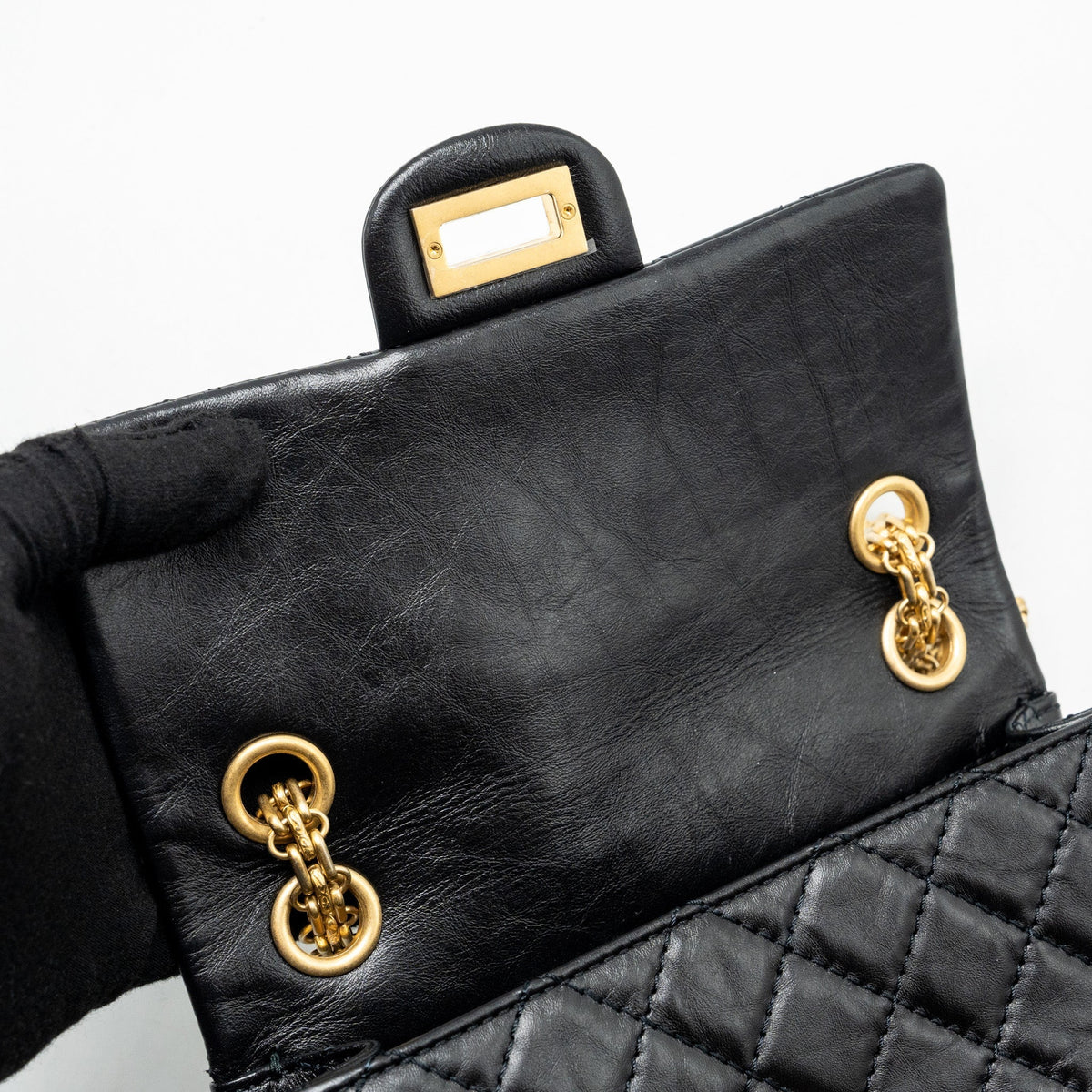 CHANEL MINI 2.55 REISSUE FLAP BAG AGED CALFSKIN BLACK GHW