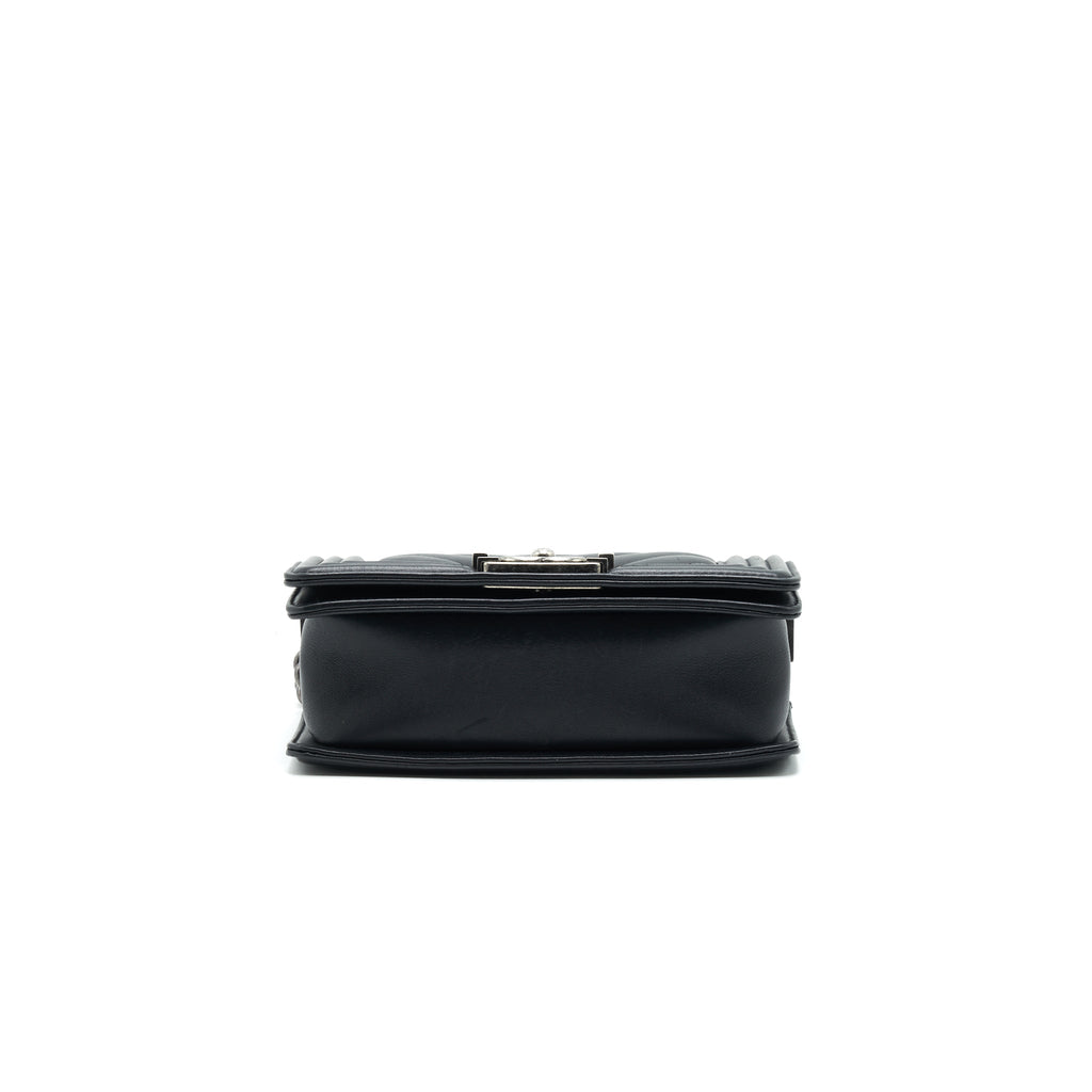 CHANEL SMALL CHEVRON LEBOY BAG CALFSKIN BLACK WITH SHW