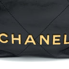 CHANEL 23S MINI 22 BAG WITH PEARL SHINY CALFSKIN BLACK GHW (MICROCHIP)