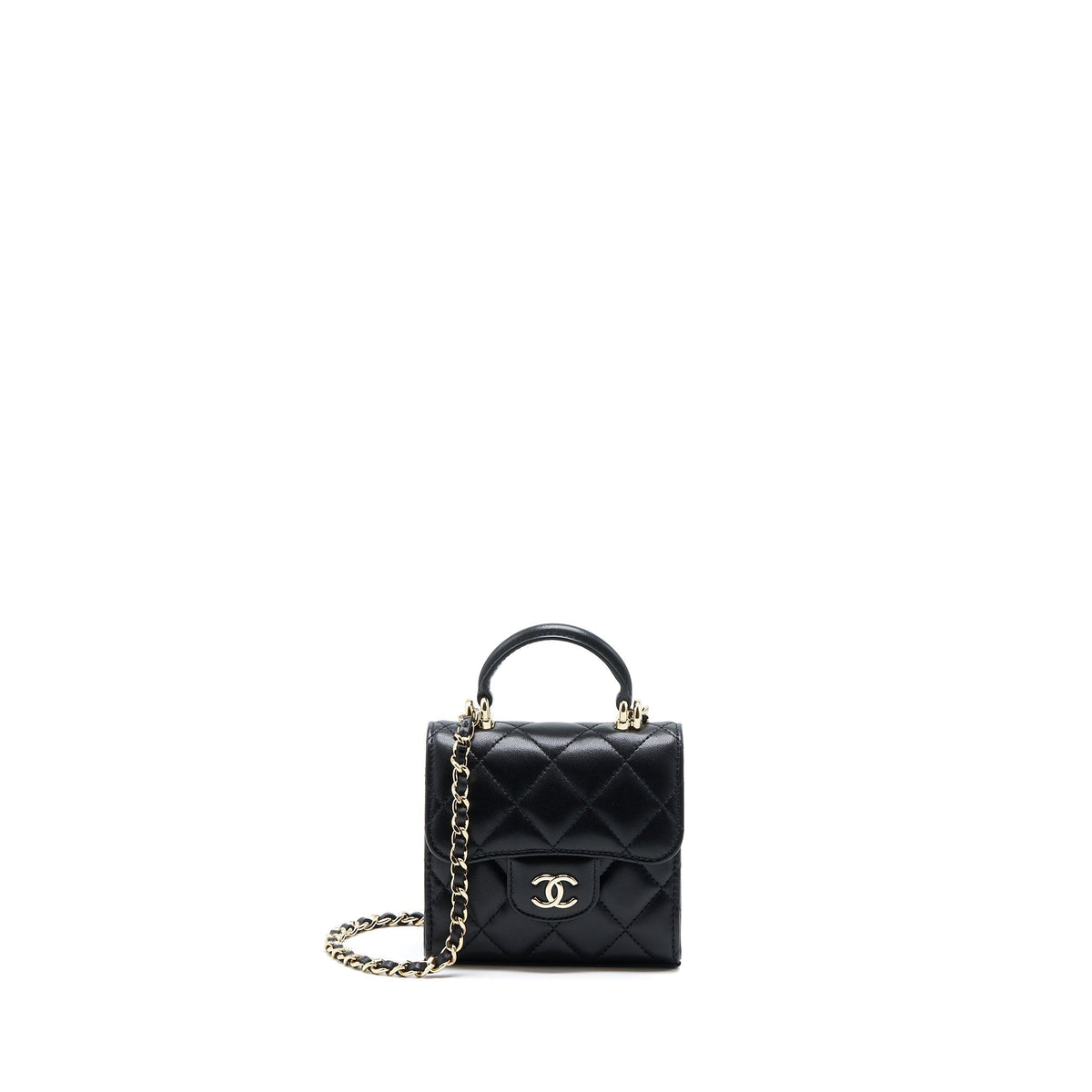 CHANEL TOP HANDLE MINI FLAP BAG LAMBSKIN BLACK LGHW