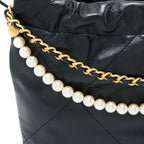 CHANEL 23S MINI 22 BAG WITH PEARL SHINY CALFSKIN BLACK GHW (MICROCHIP)