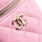 CHANEL TOP HANDLE ROUND VANITY CASE LAMBSKIN PINK LGHW