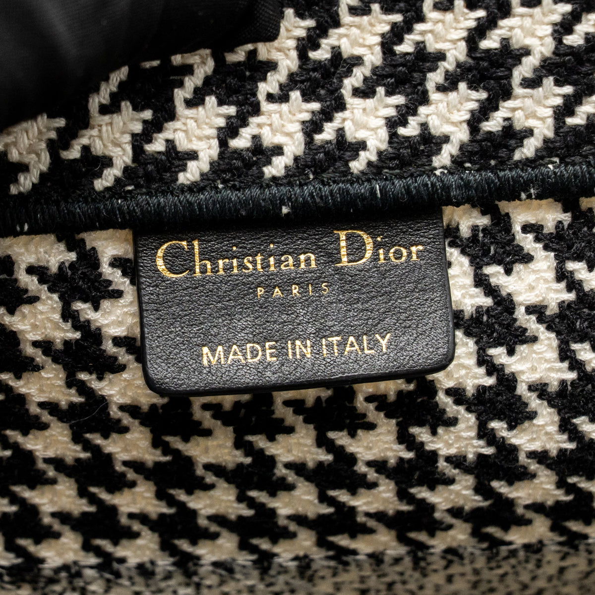 Dior Medium Houndstooth Embroidery Book Tote Canvas Black / White