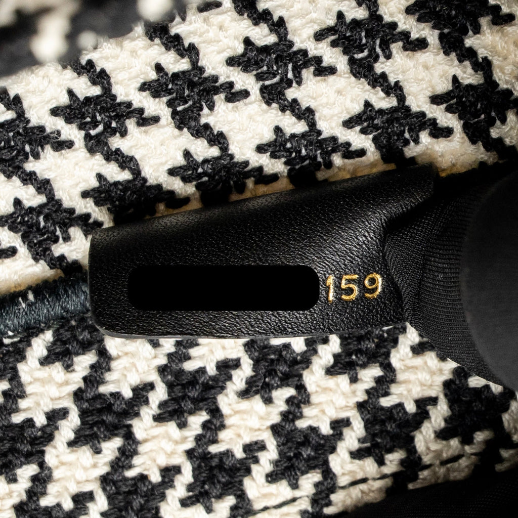 Dior Medium Houndstooth Embroidery Book Tote Canvas Black / White
