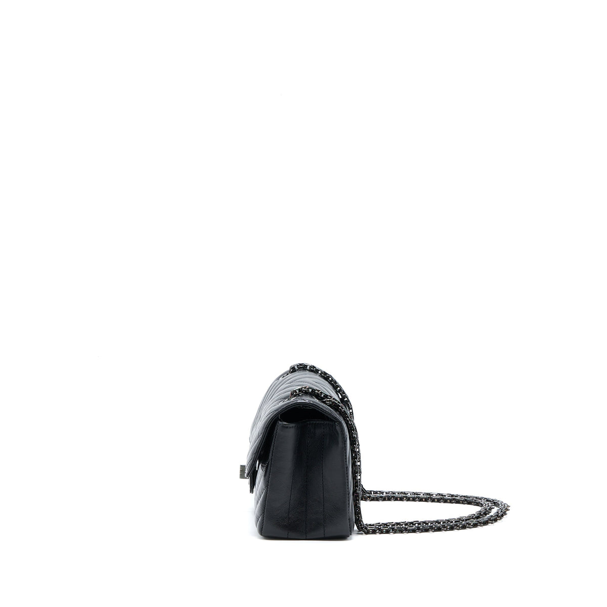 CHANEL MINI REISSUE 2.55 FLAP BAG CHEVRON AGED CALFSKIN SO BLACK