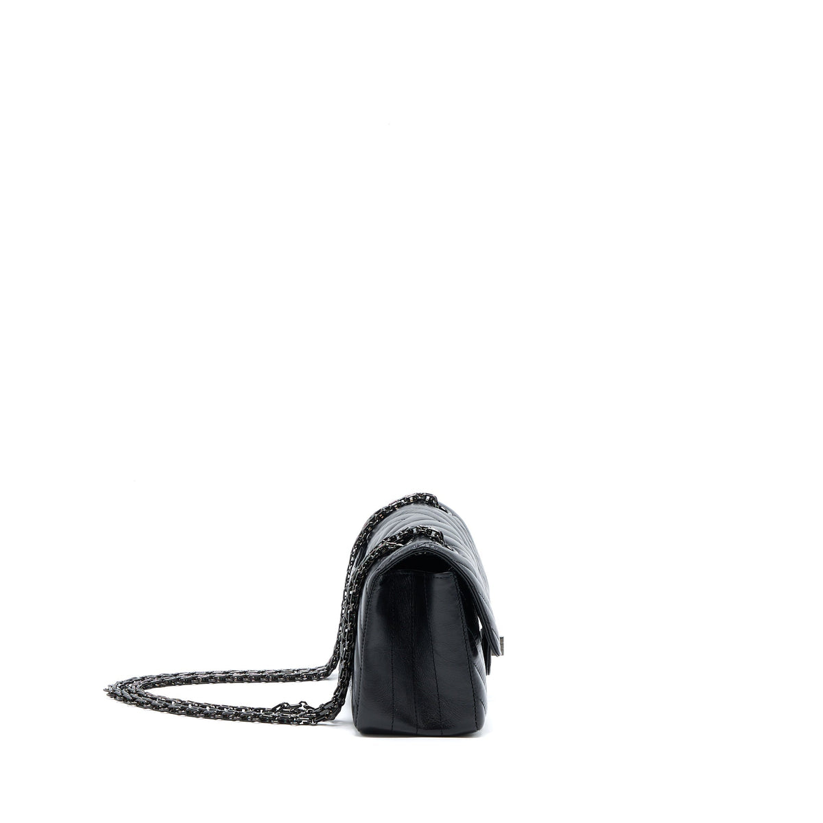 CHANEL MINI REISSUE 2.55 FLAP BAG CHEVRON AGED CALFSKIN SO BLACK