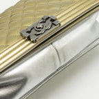 CHANEL MEDIUM BOY BAG PATENT LIGHT GOLD / SILVER SHW