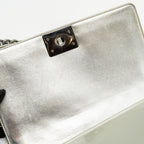 CHANEL MEDIUM BOY BAG PATENT LIGHT GOLD / SILVER SHW
