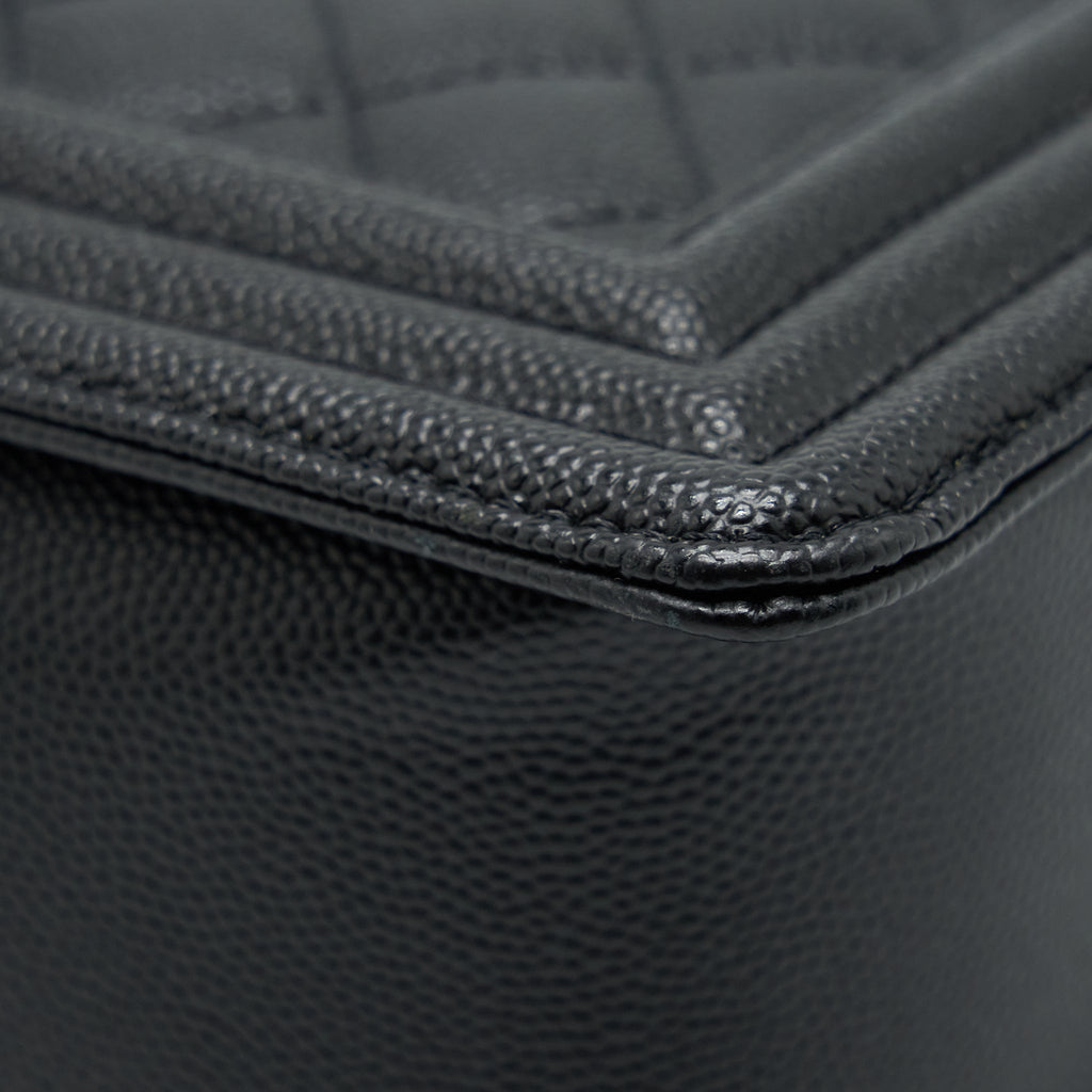CHANEL MEDIUM BOY BAG CAVIAR BLACK WITH RUTHENIUM SLIVER HARDWARE