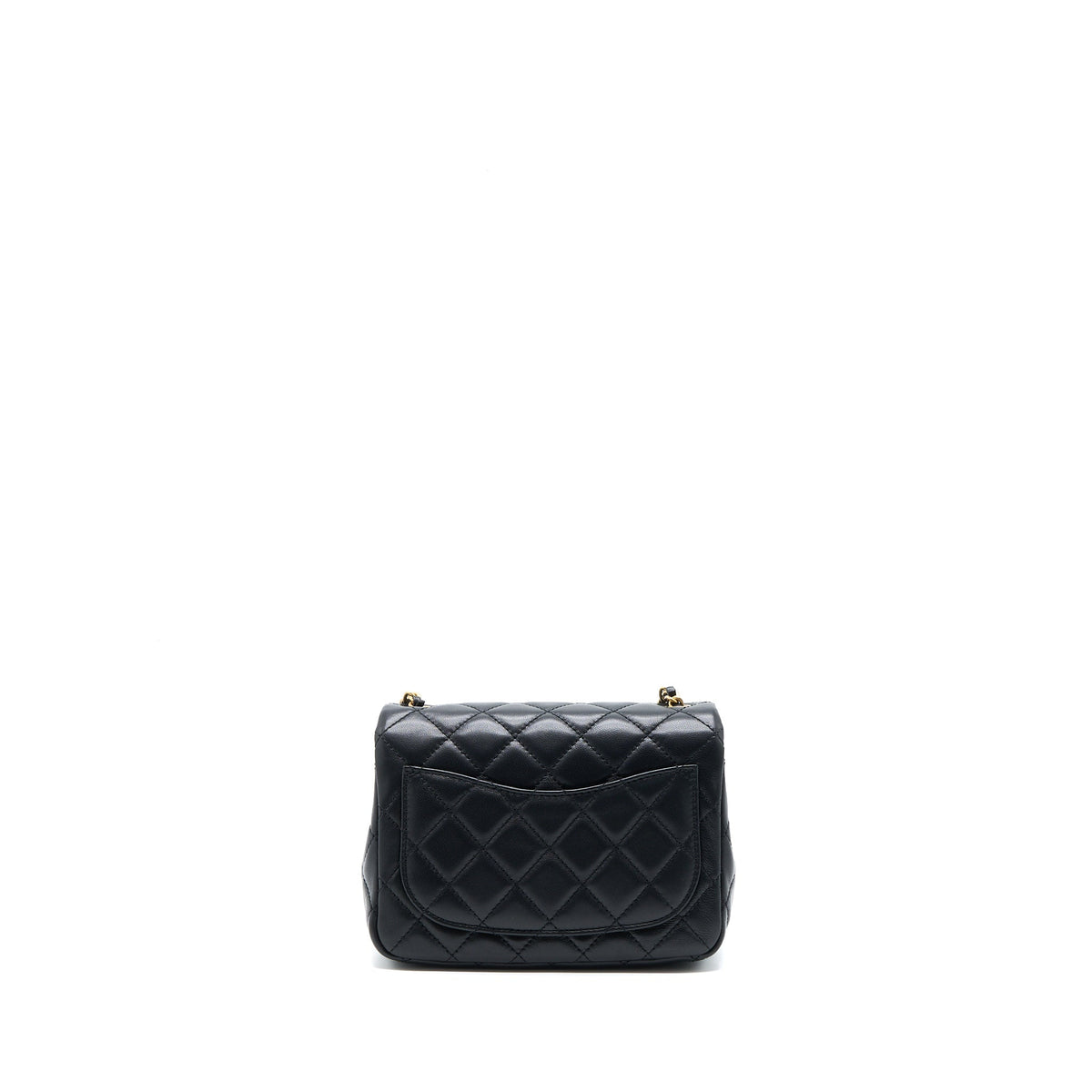 CHANEL PEARL CRUSH MINI SQUARE FLAP BAG LAMBSKIN BLACK BRUSHED GHW (MICROCHIP)