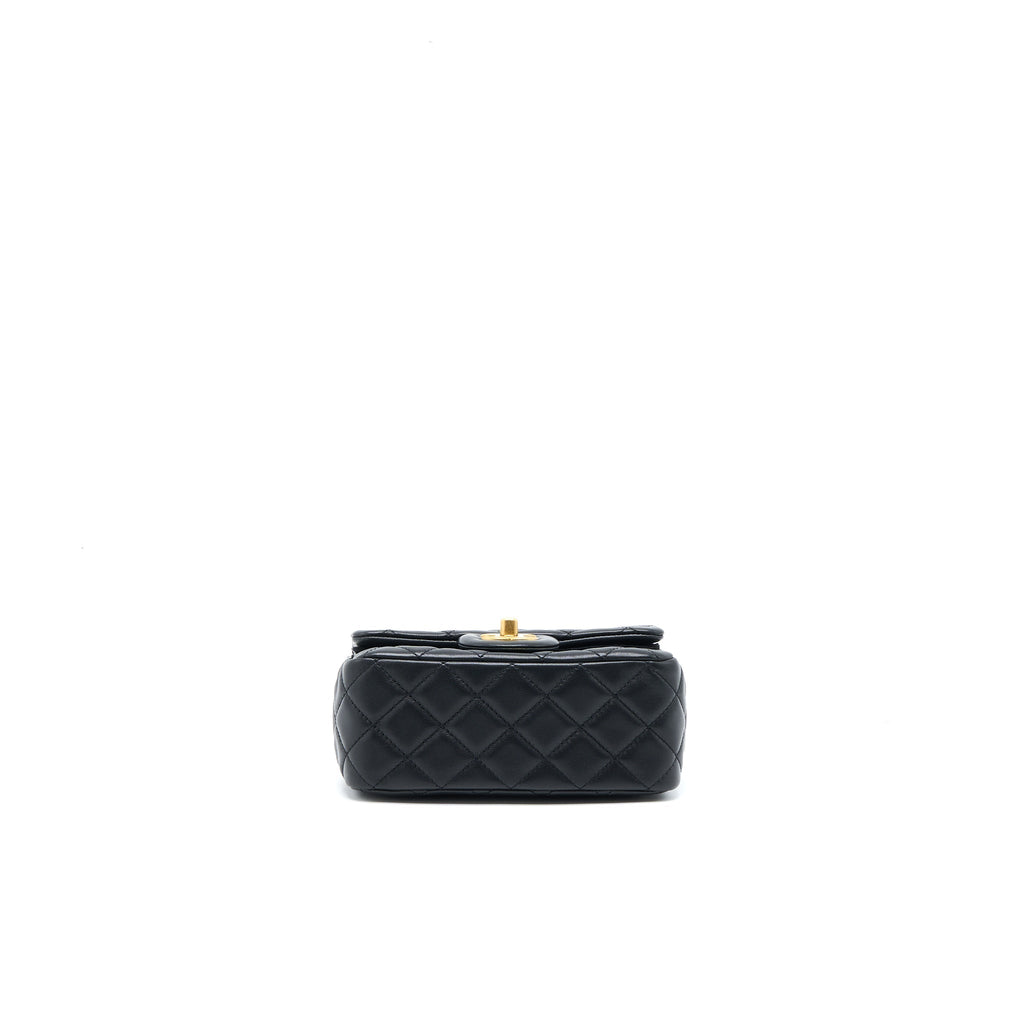CHANEL PEARL CRUSH MINI SQUARE FLAP BAG LAMBSKIN BLACK BRUSHED GHW (MICROCHIP)
