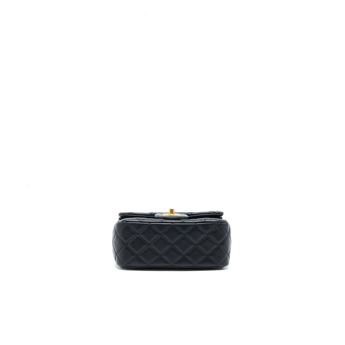 CHANEL PEARL CRUSH MINI SQUARE FLAP BAG LAMBSKIN BLACK BRUSHED GHW (MICROCHIP)