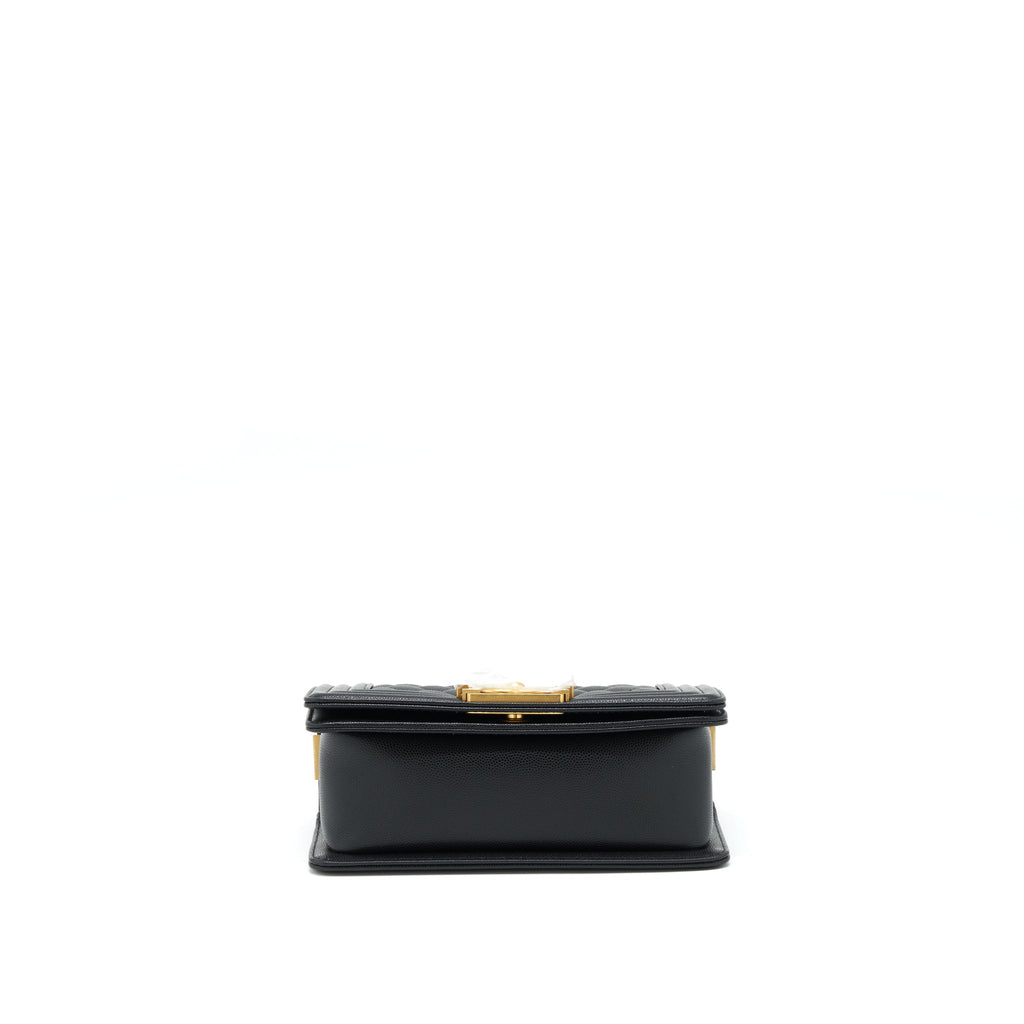 CHANEL SMALL BOY BAG CAVIAR BLACK BRUSHED GHW (MICROCHIP)