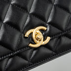 CHANEL 24C GOLD CRUSH WALLET ON CHAIN CALFSKIN BLACK GHW (MICROCHIP)
