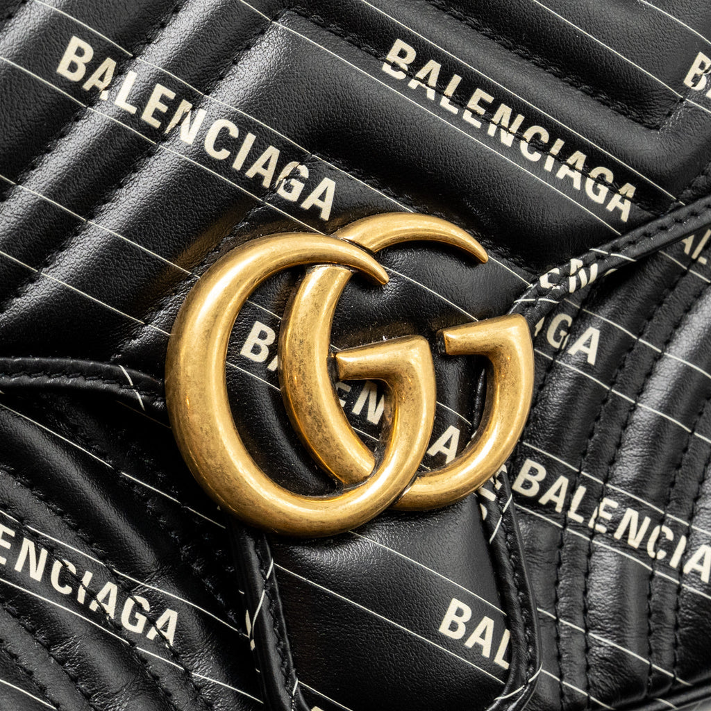 Gucci x Balenciaga The Hacker Project Small GG Marmont Bag Chevron Leather Black/White GHW