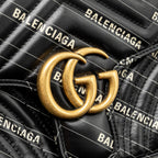 Gucci x Balenciaga The Hacker Project Small GG Marmont Bag Chevron Leather Black/White GHW