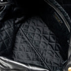 CHANEL MEDIUM 22 BAG GOLD LETTER SHINY CALFSKIN BLACK GHW (MICROCHIP)