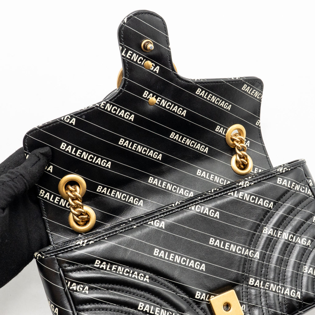 Gucci x Balenciaga The Hacker Project Small GG Marmont Bag Chevron Leather Black/White GHW