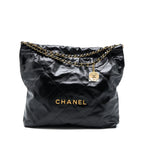 CHANEL MEDIUM 22 BAG SHINY CALFSKIN BLACK GHW (MICROCHIP)