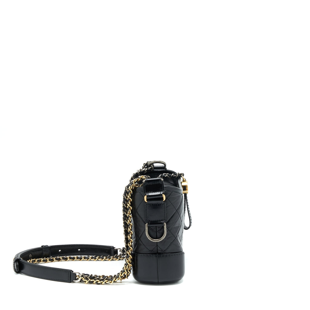 CHANEL SMALL GABRIELLE HOBO BAG CALFSKIN BLACK WITH MULTICOLOUR HARDWARE