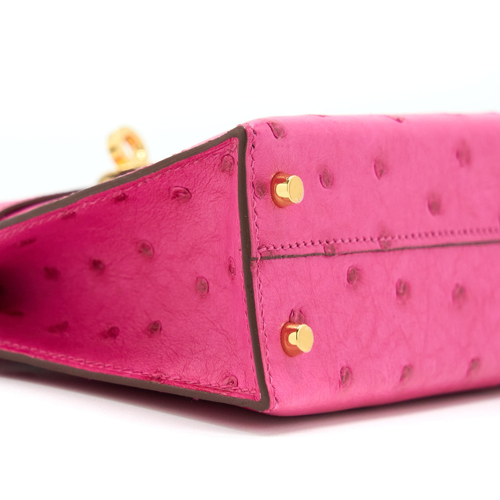 Hermes Mini Kelly Sellier Special Order Ostrich 5J Fuchsia Pink/Purple GHW