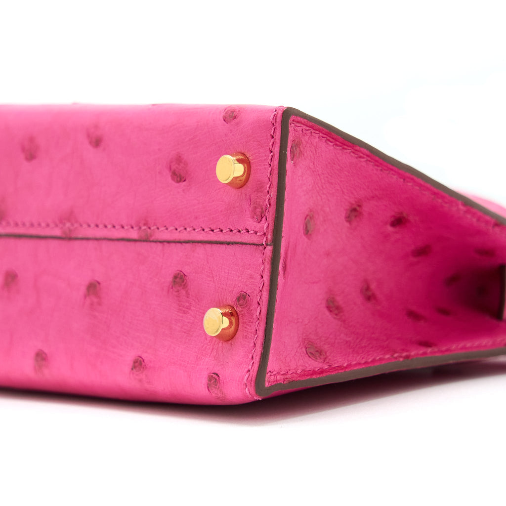Hermes Mini Kelly Sellier Special Order Ostrich 5J Fuchsia Pink/Purple GHW