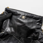 CHANEL SMALL 22 BAG CALFSKIN WITH WHITE STITCHING BLACK GHW (MICROCHIP)