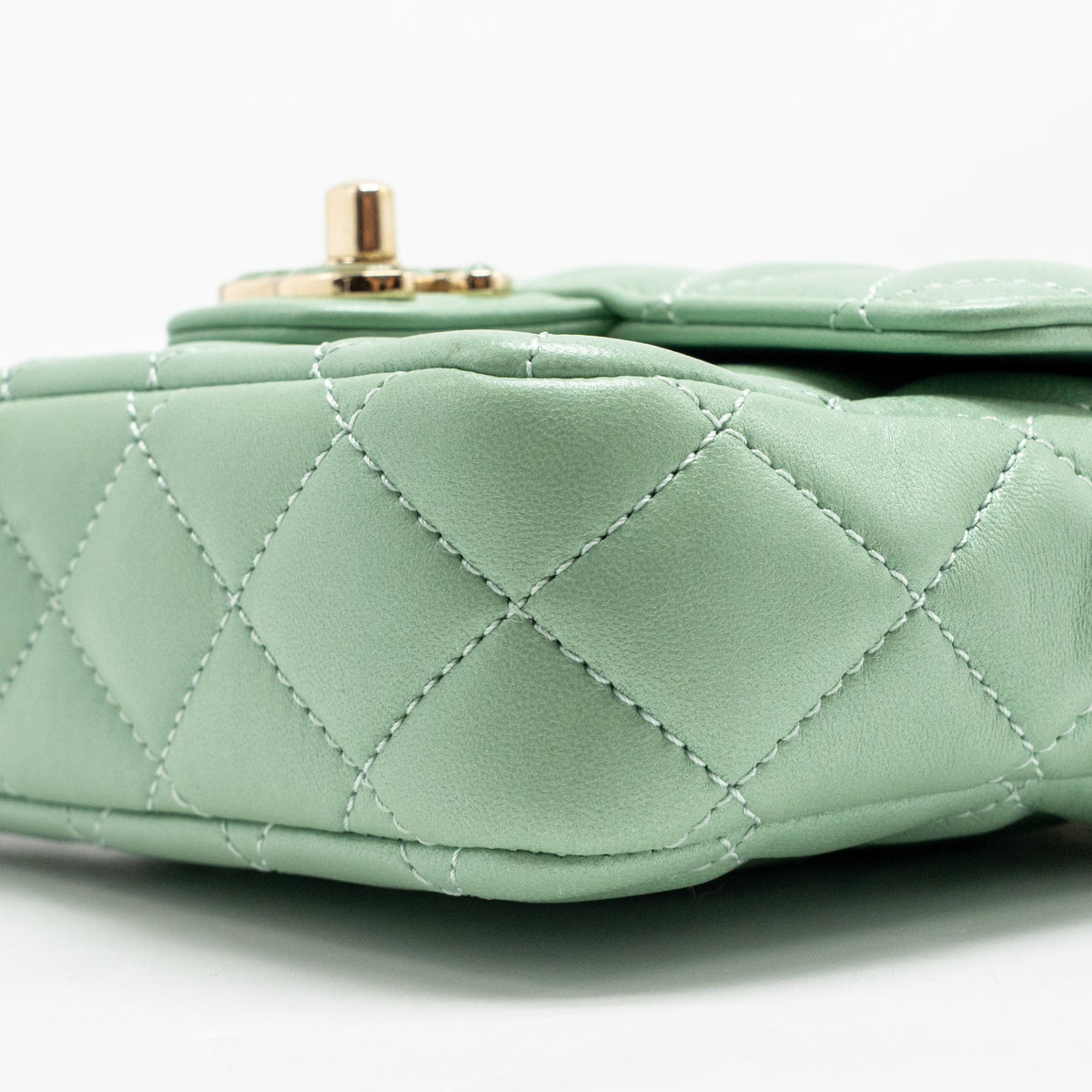 Chanel square flap bag candy heart quilted lambskin light green LGHW (microchip)