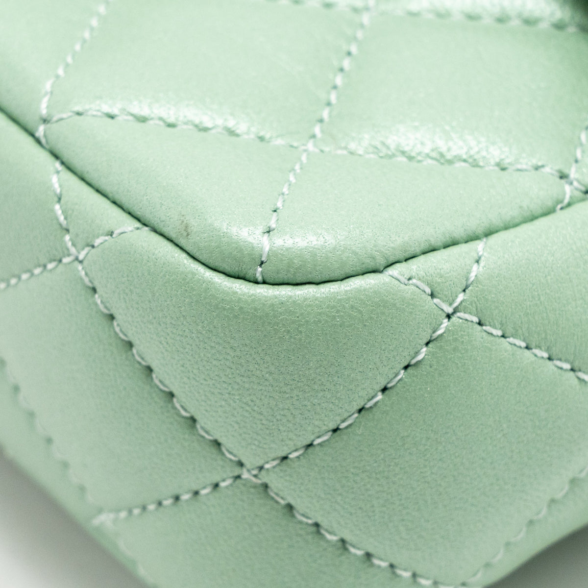 Chanel square flap bag candy heart quilted lambskin light green LGHW (microchip)