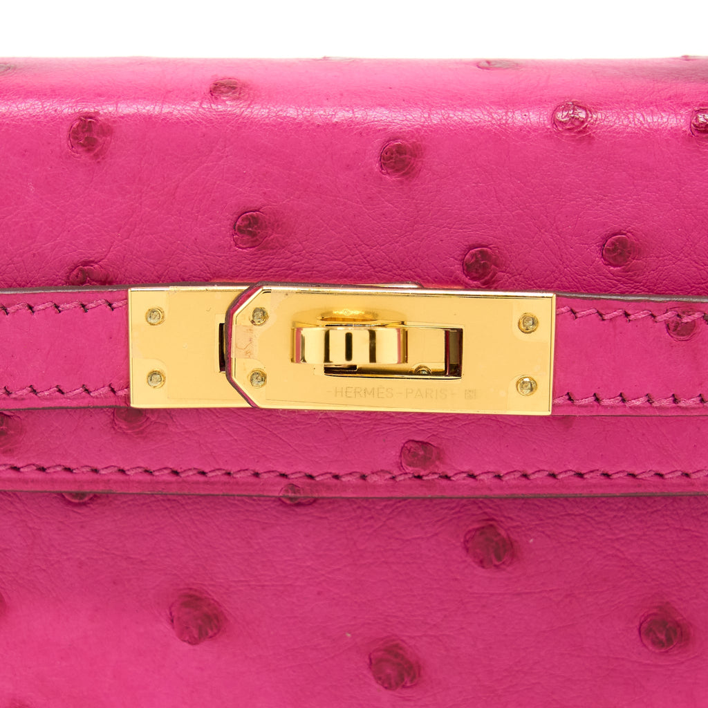 Hermes Mini Kelly Sellier Special Order Ostrich 5J Fuchsia Pink/Purple GHW