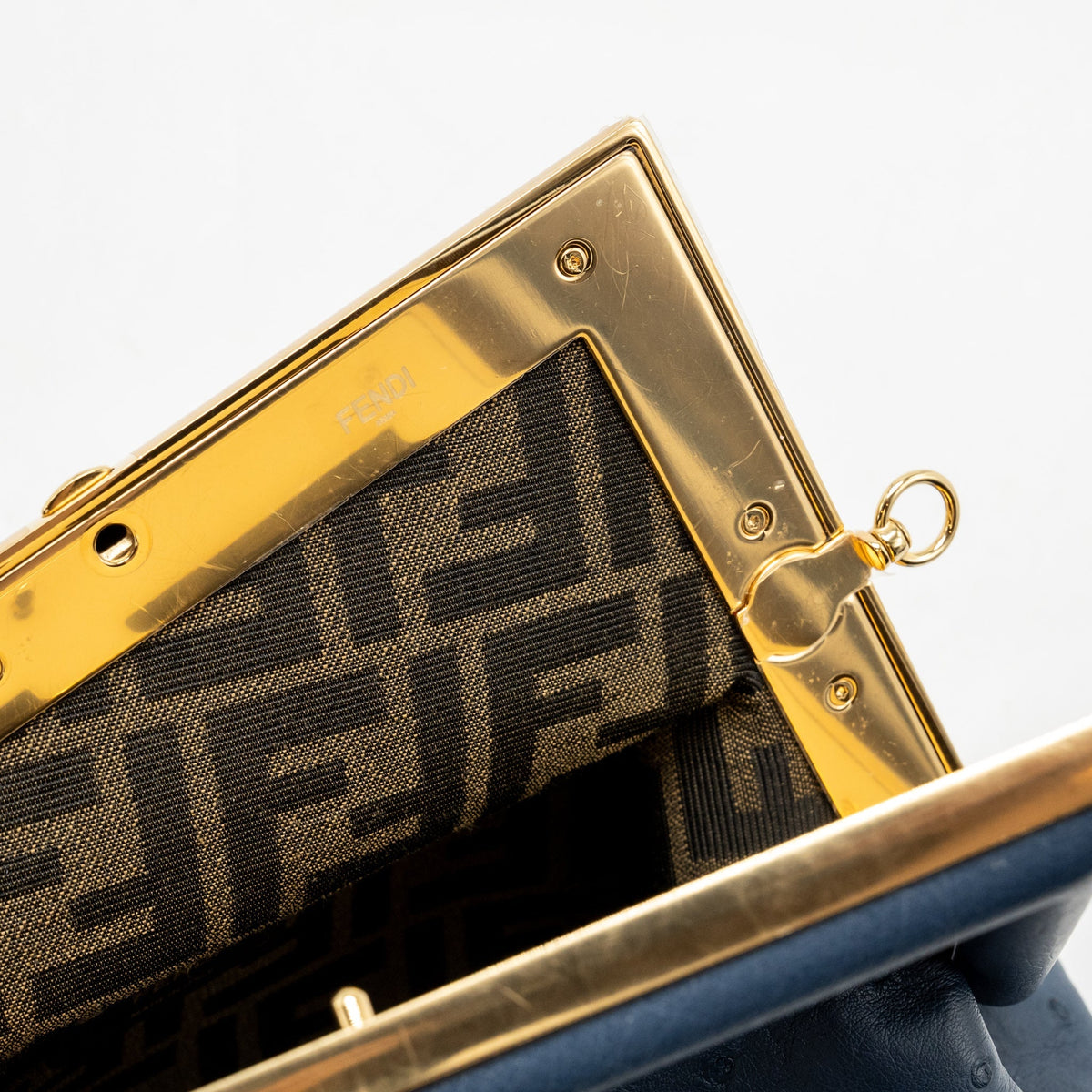 Fendi Medium Fendi First Clutch Bag Ostrich Navy Blue GHW