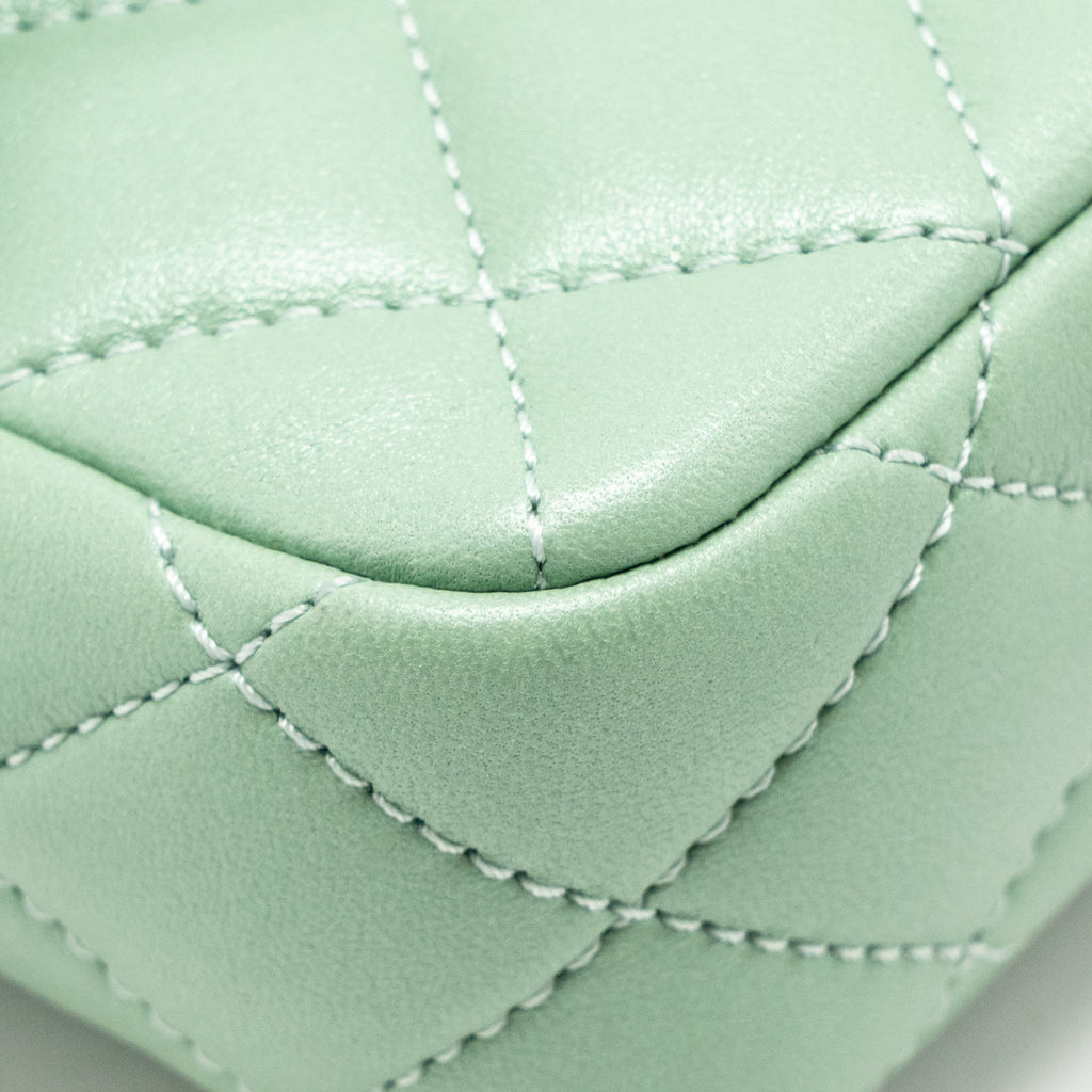 Chanel square flap bag candy heart quilted lambskin light green LGHW (microchip)