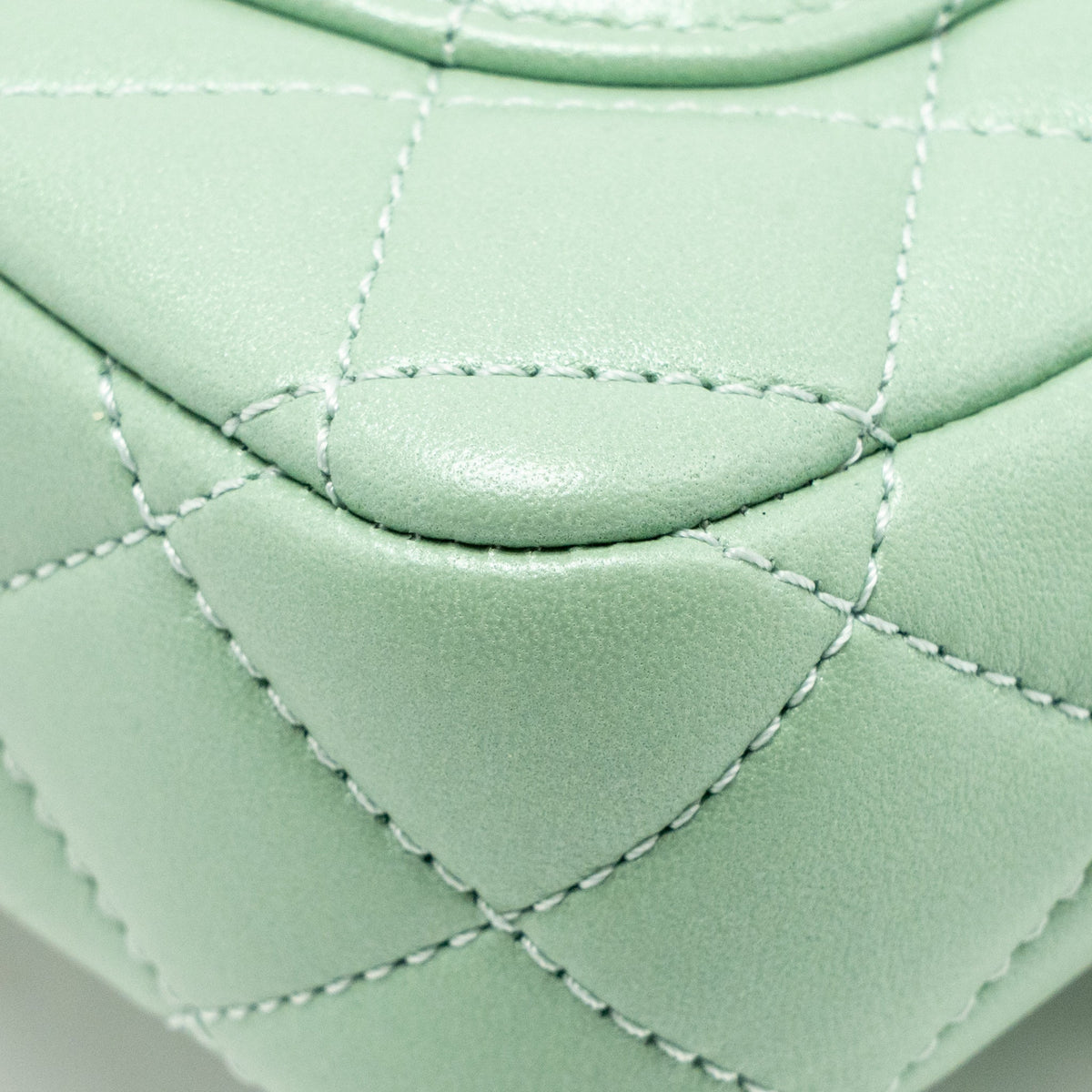 Chanel square flap bag candy heart quilted lambskin light green LGHW (microchip)