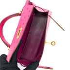 Hermes Mini Kelly Sellier Special Order Ostrich 5J Fuchsia Pink/Purple GHW