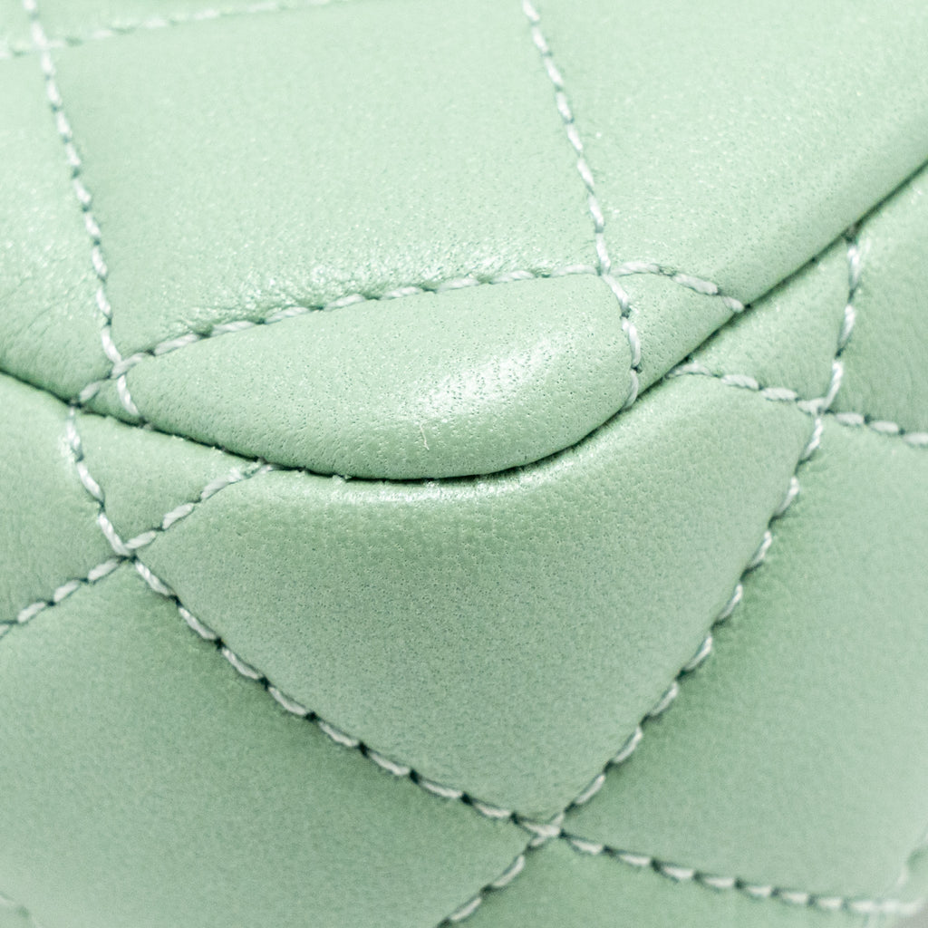Chanel square flap bag candy heart quilted lambskin light green LGHW (microchip)