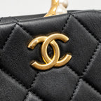 Chanel Pearl Crown Handle Clutch Lambskin Black GHW (Microchip)