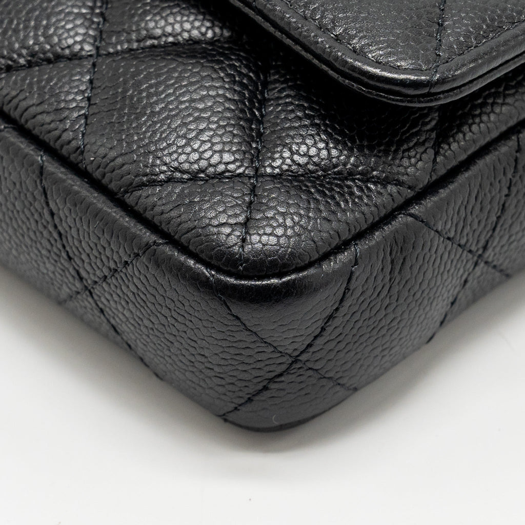 CHANEL COCO LOVE MINI FLAP WALLET WITH CHAIN CAVIAR BLACK GHW (MICROCHIP)