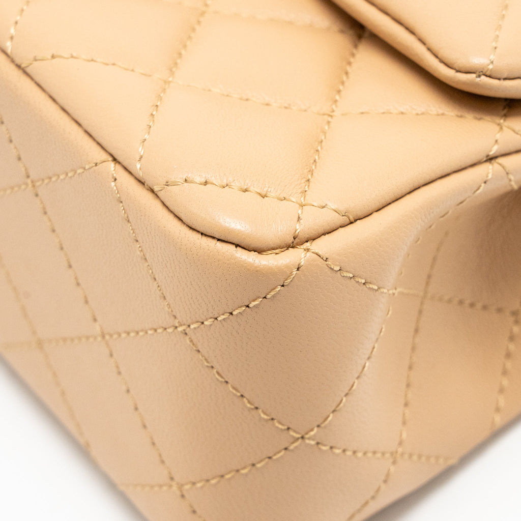 CHANEL PEARL CRUSH MINI RECTANGULAR FLAP BAG LAMBSKIN BEIGE GHW (MICROCHIP)