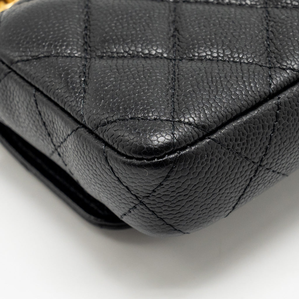 CHANEL COCO LOVE MINI FLAP WALLET WITH CHAIN CAVIAR BLACK GHW (MICROCHIP)