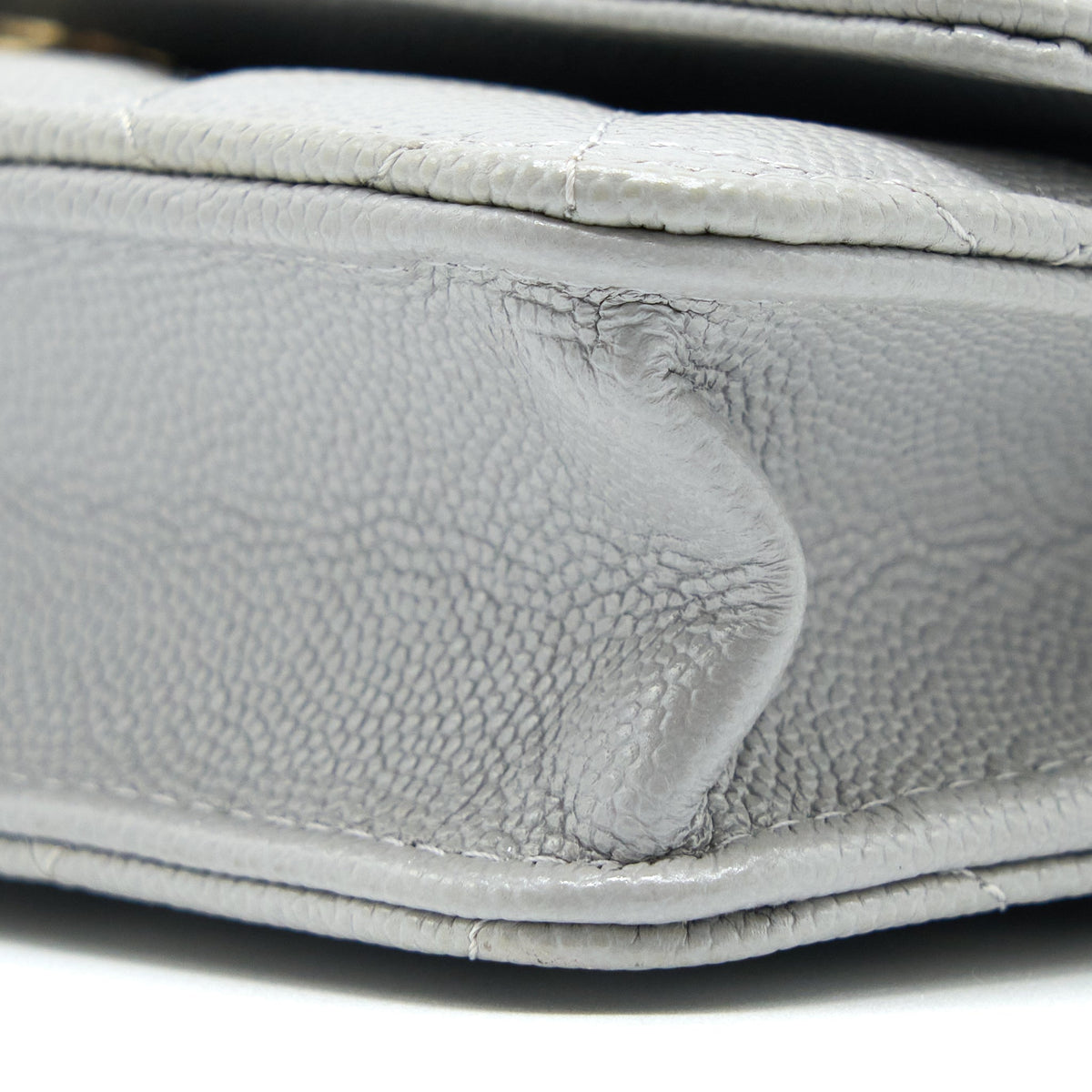 CHANEL CLASSIC WALLET ON CHAIN CAVIAR LIGHT GREY LGHW (MICROCHIP)